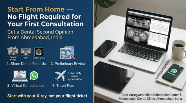 A laptop showing dental X-rays next to a smartphone with WhatsApp, illustrating the virtual dental consultation process for USA patients.