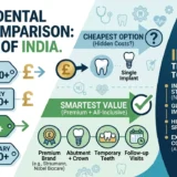 Infographic comparing global dental implant prices across the UK, Turkey, India, and Hungary, highlighting India as an emerging destination for smart, all-inclusive, premium value care for complex treatments.